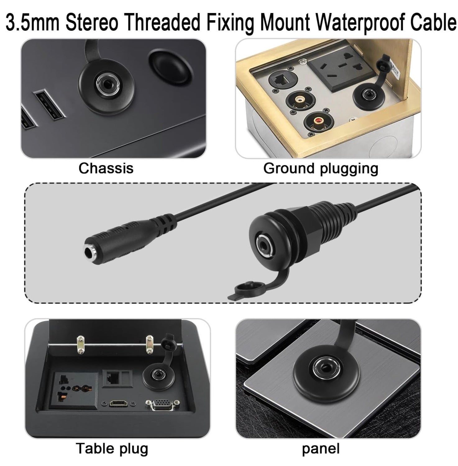 3.5mm TRS female to female waterproof panel mount cable