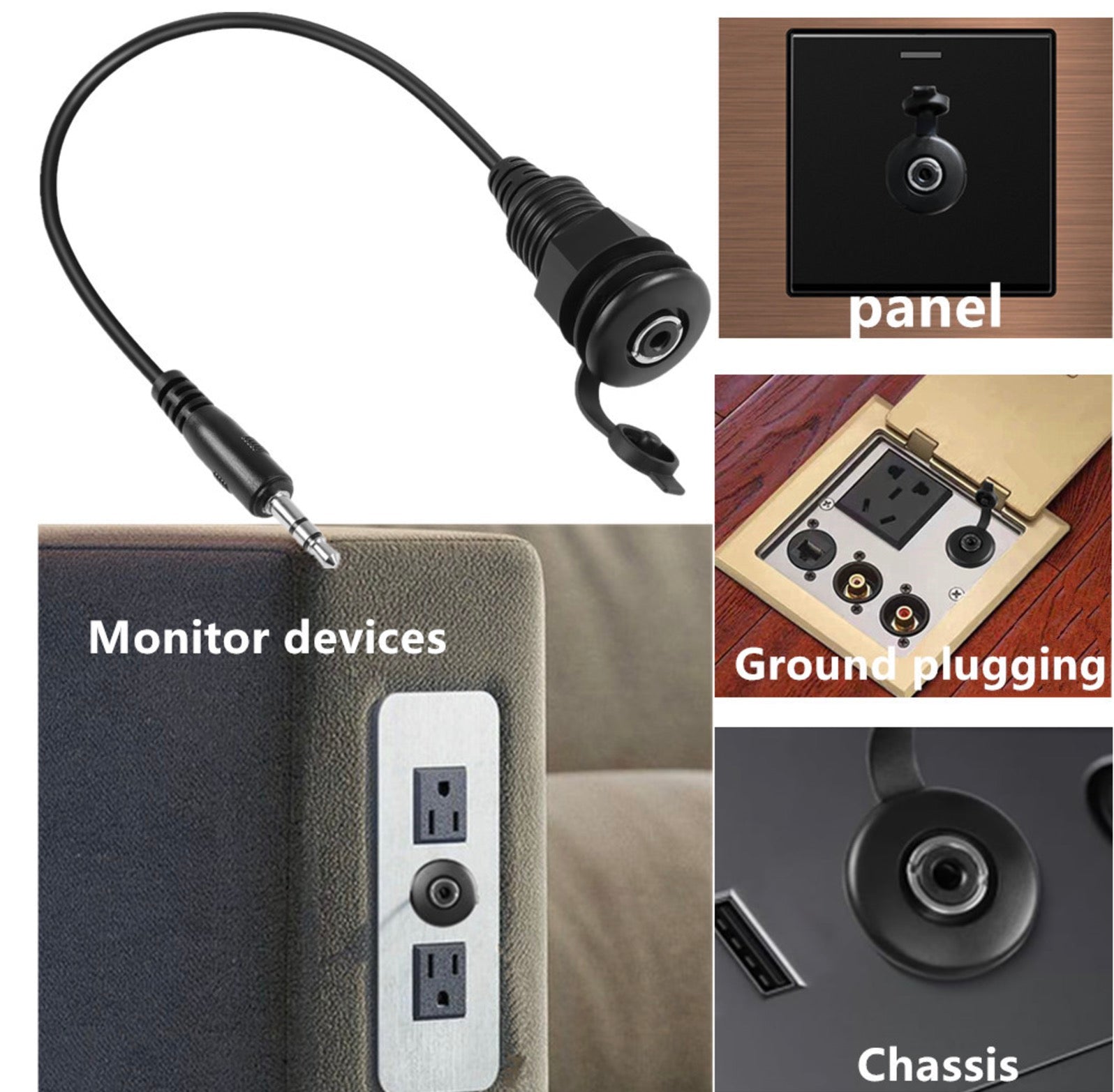 Threaded 1/8 inch stereo panel mount audio extension cable