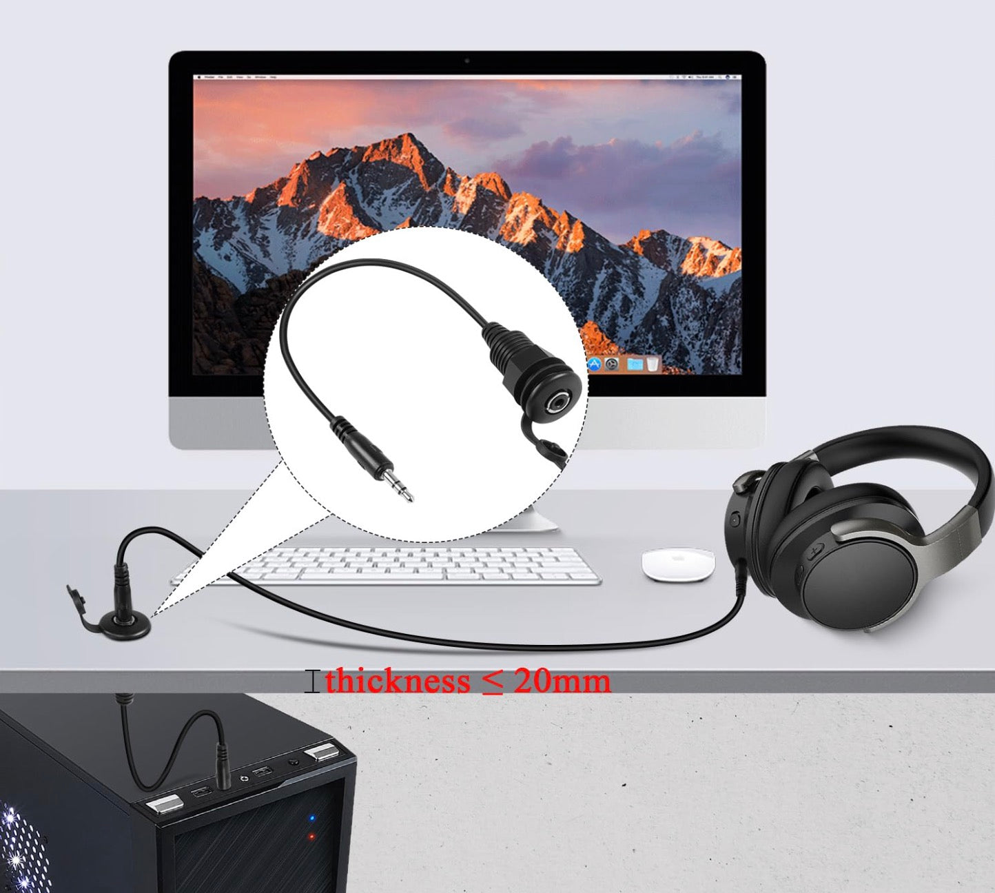 3.5mm TRS male to female waterproof panel mount cable
