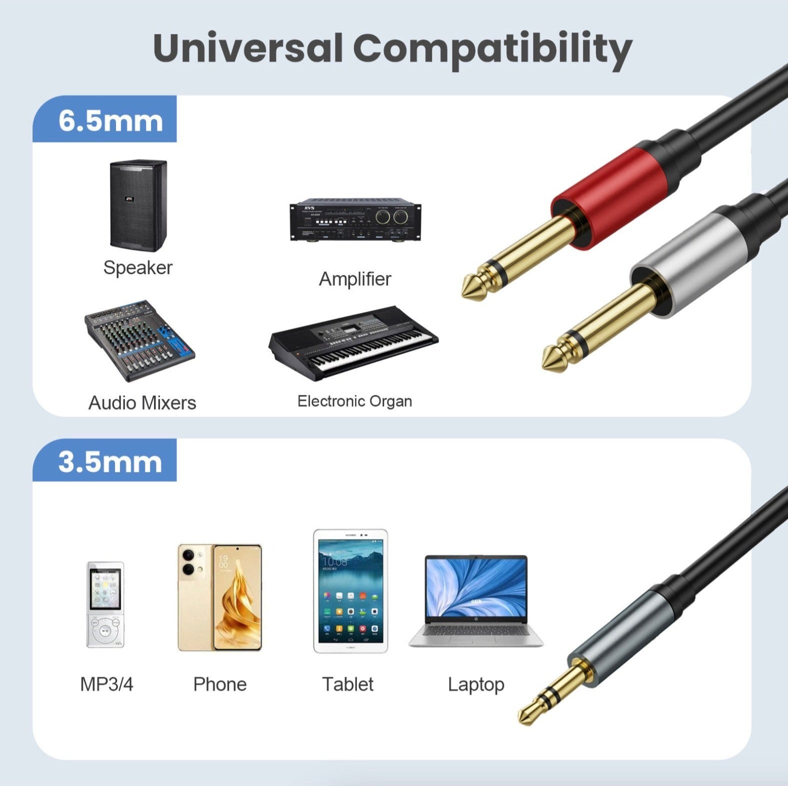 3.5mm to dual 6.35mm splitter
