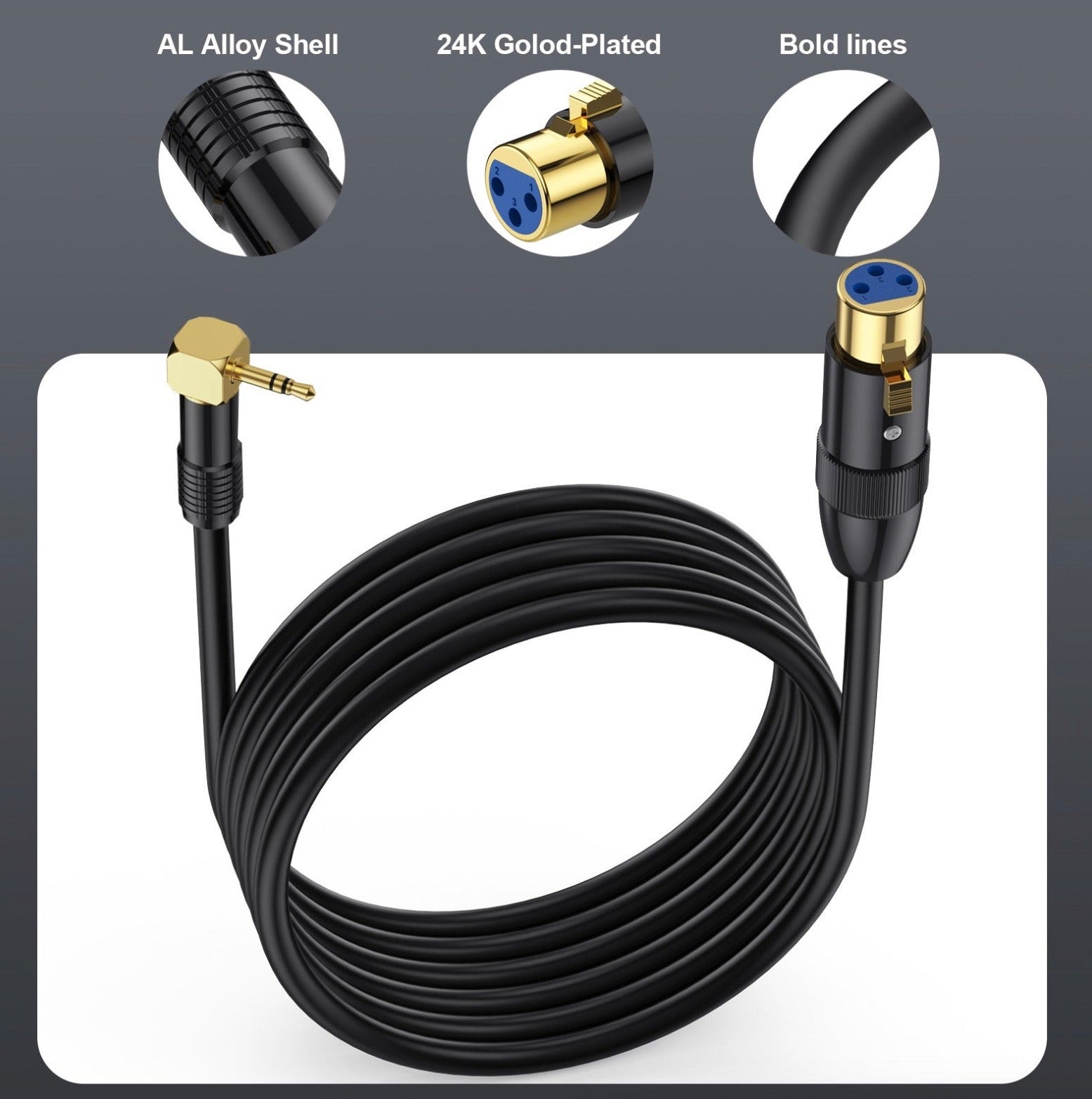 3.5mm jack to XLR female connector close up