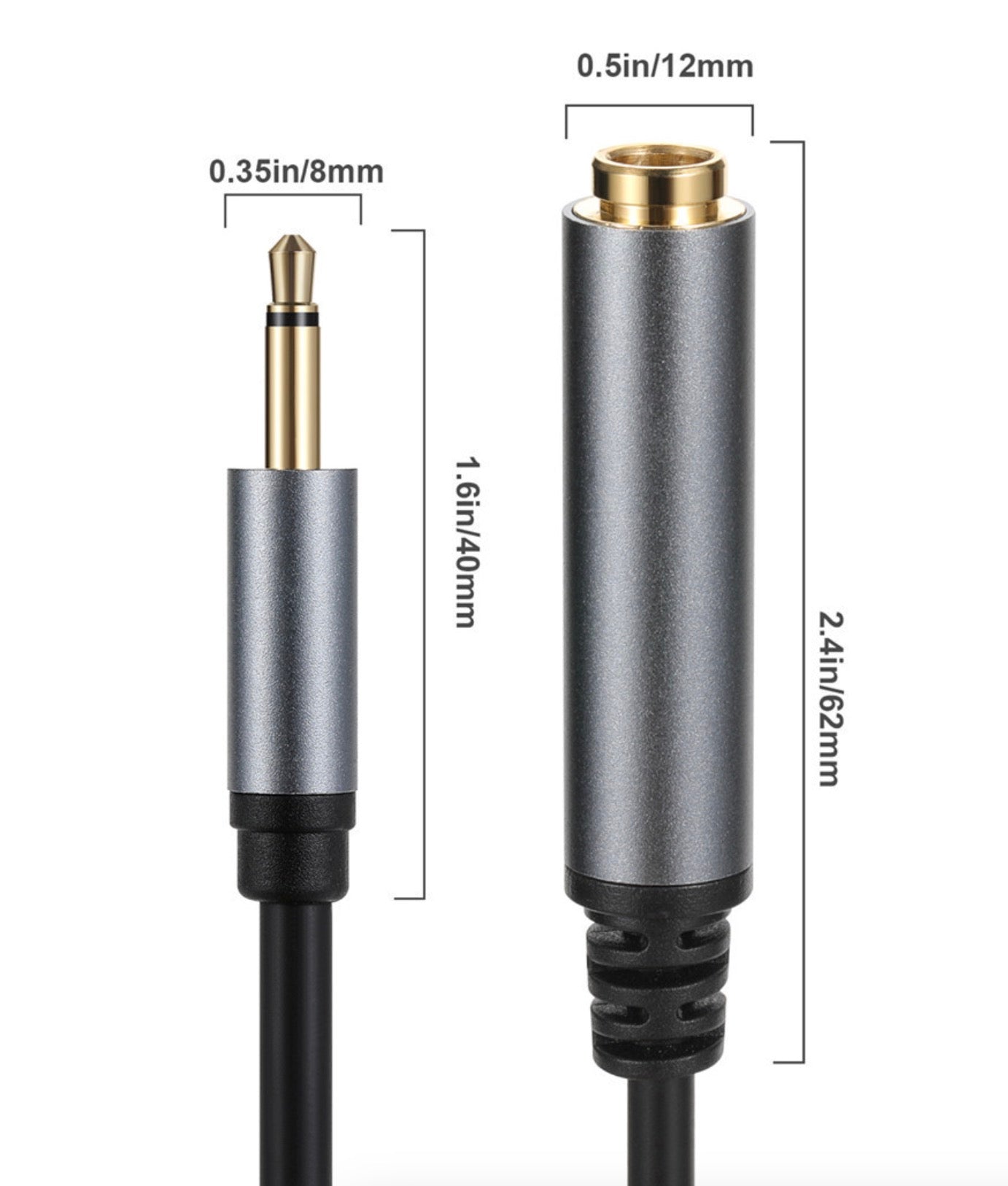 Gold plated 3.5mm to 6.35mm mono audio cable
