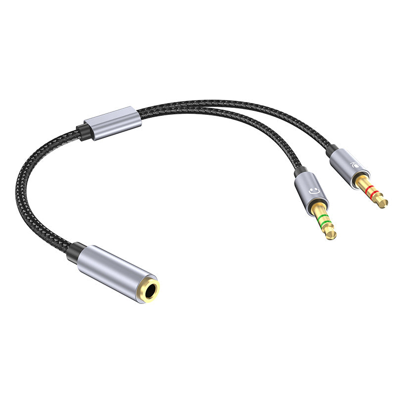 Audio cable with two connectors on a white background