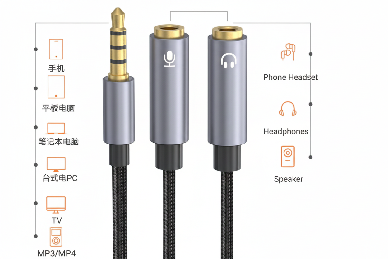 3.5mm male to dual female audio splitter for headset and microphone4