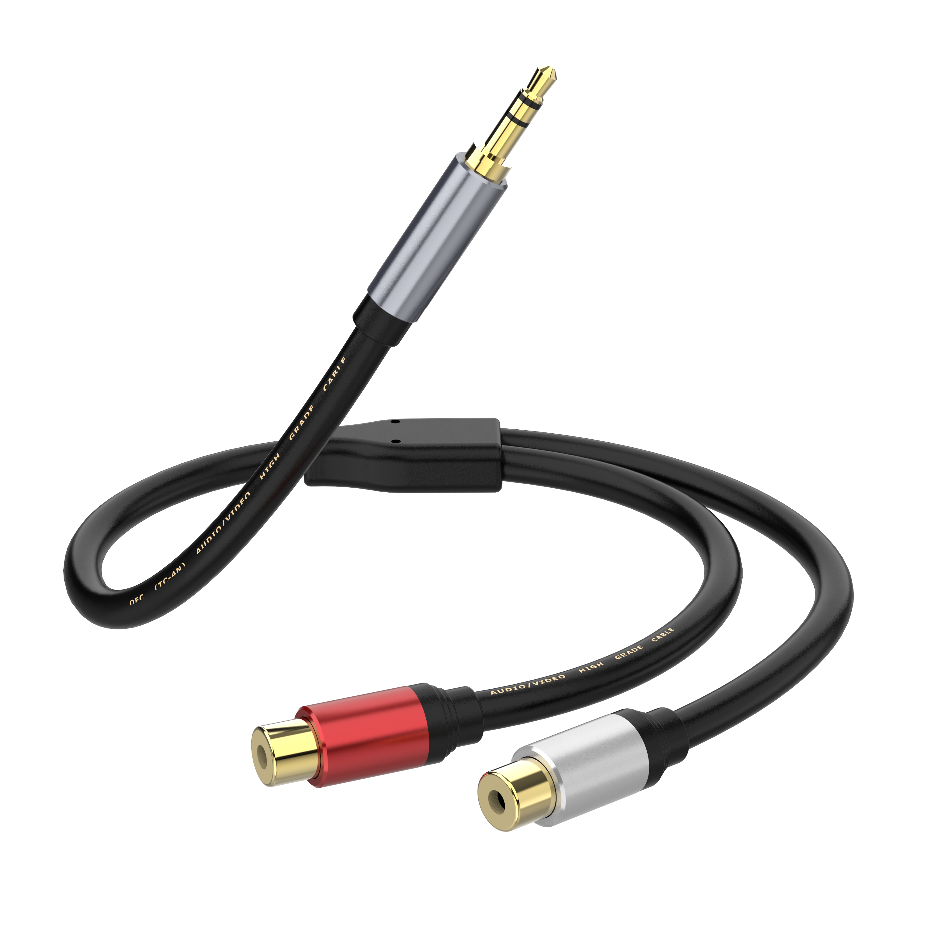 3.5mm male to dual RCA female stereo audio Y splitter cable for Hi-Fi and speaker systems