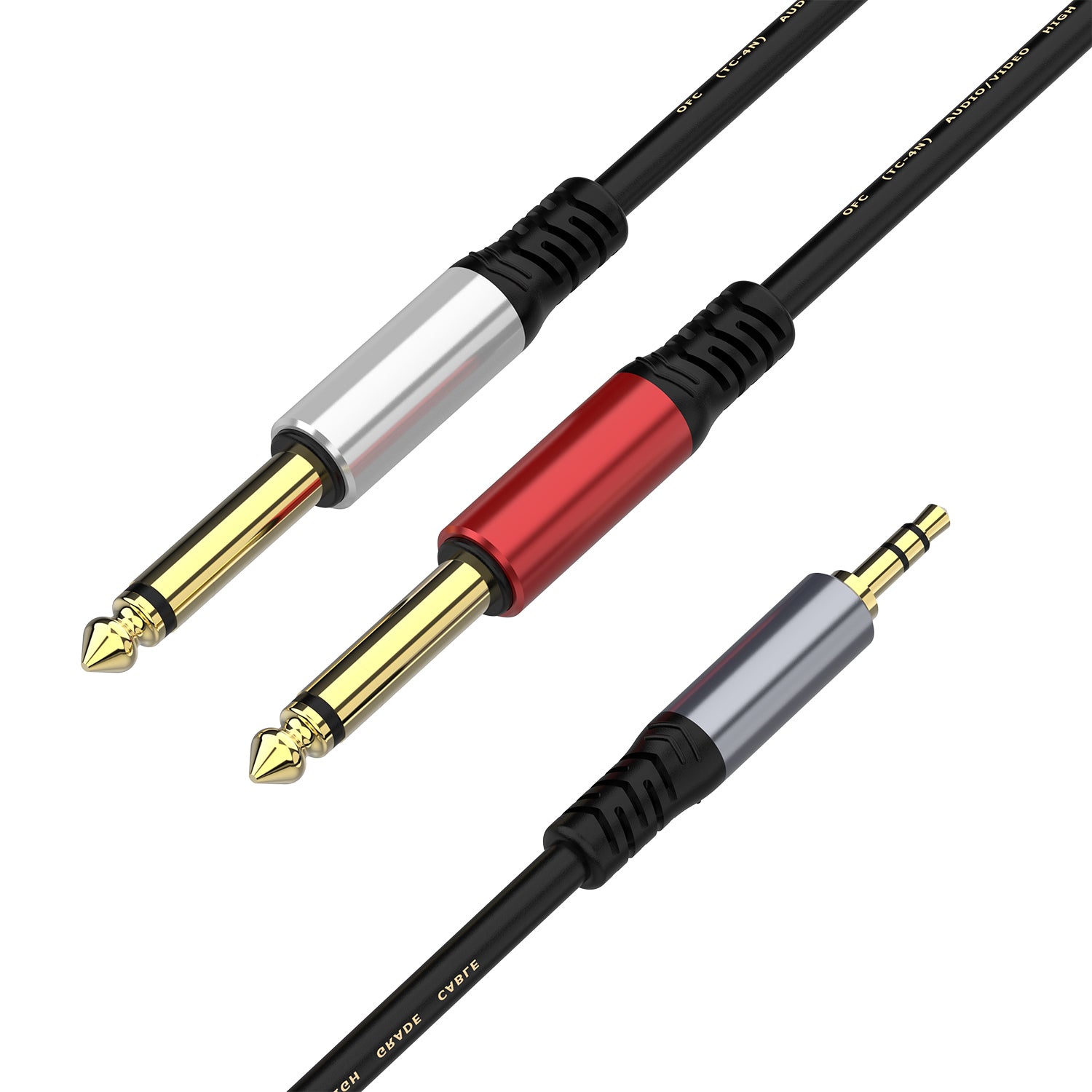 3.5mm TRS to dual 6.35mm TS stereo Y splitter cable for connecting phones to amplifiers and mixers