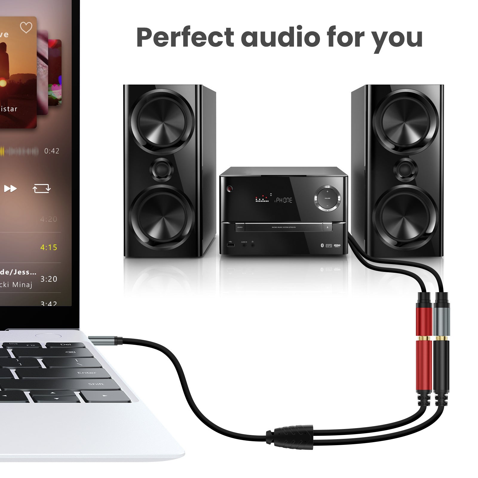 Stereo to mono audio splitter cable