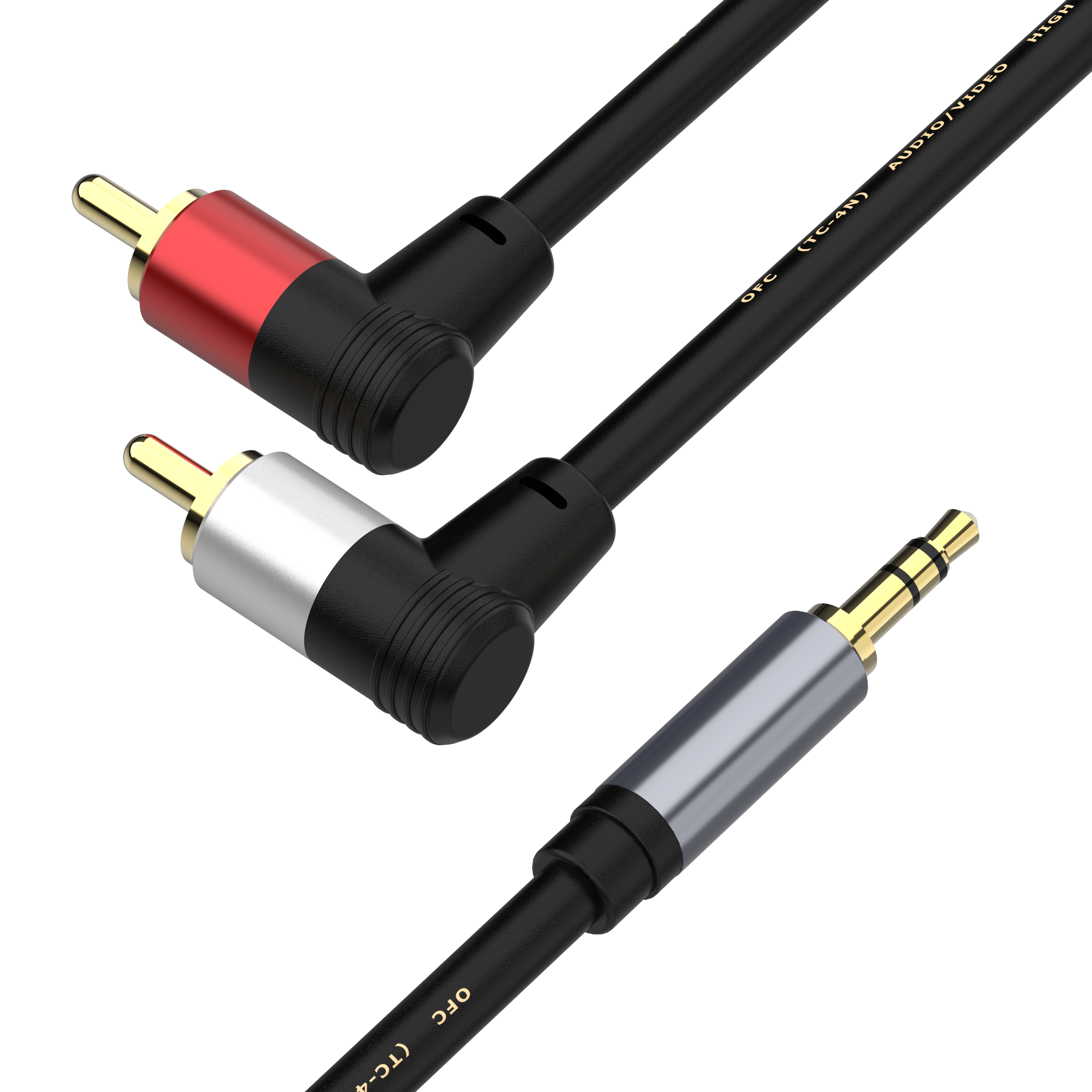 3.5mm male to dual angled RCA stereo audio Y splitter cable for Hi-Fi and AV systems