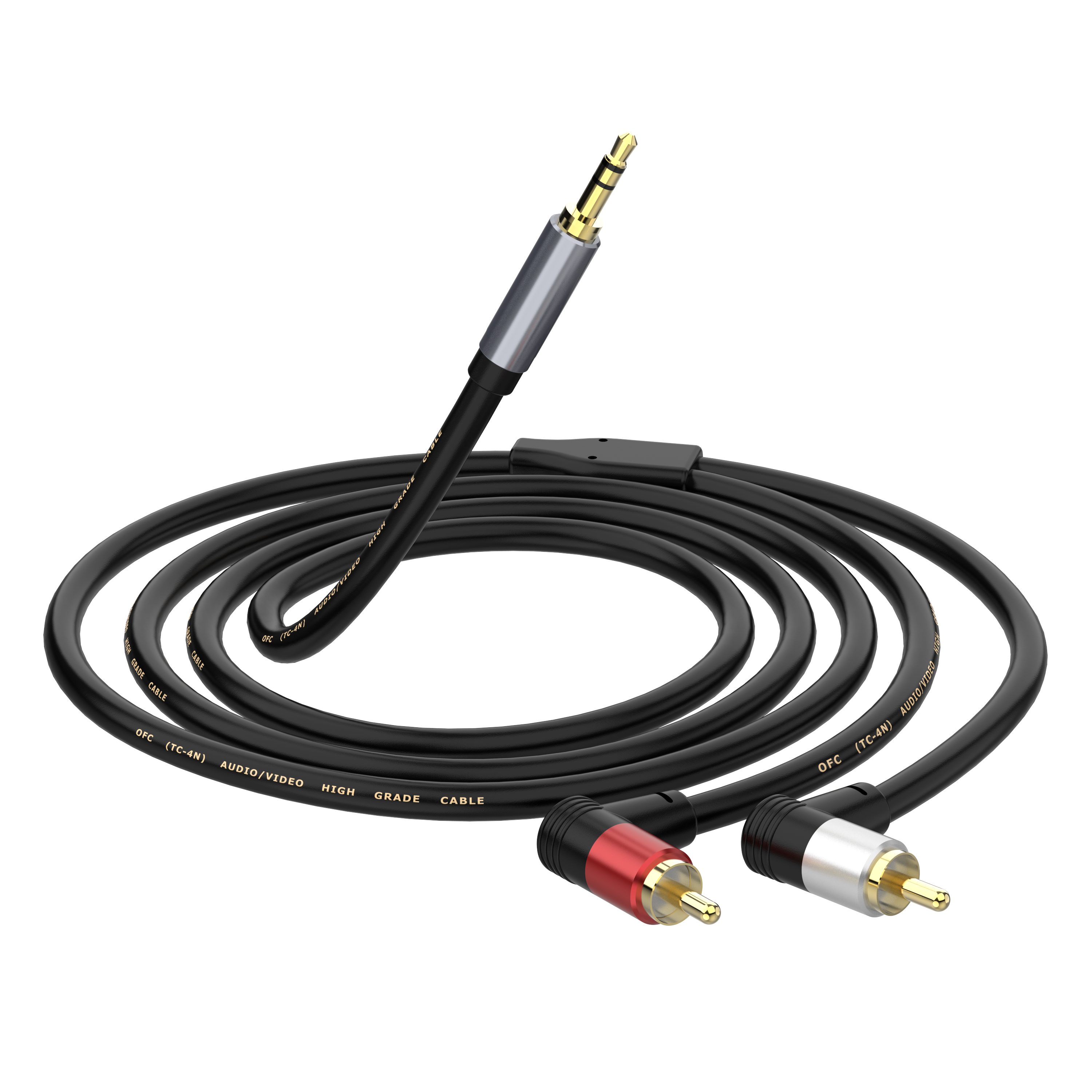 3.5mm male to dual angled RCA stereo audio Y splitter cable for Hi-Fi and AV systems