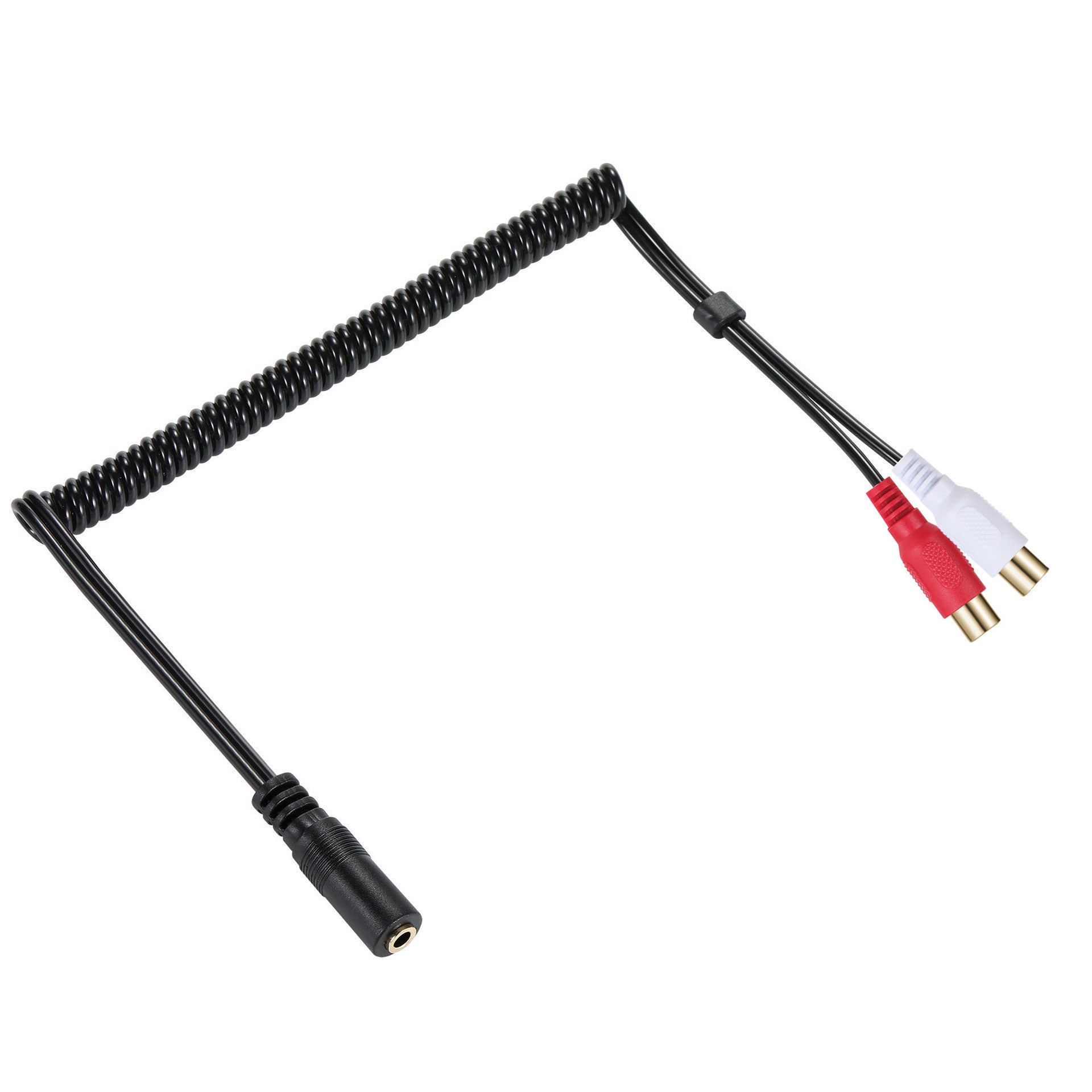 Coiled 3.5mm to RCA stereo audio splitter