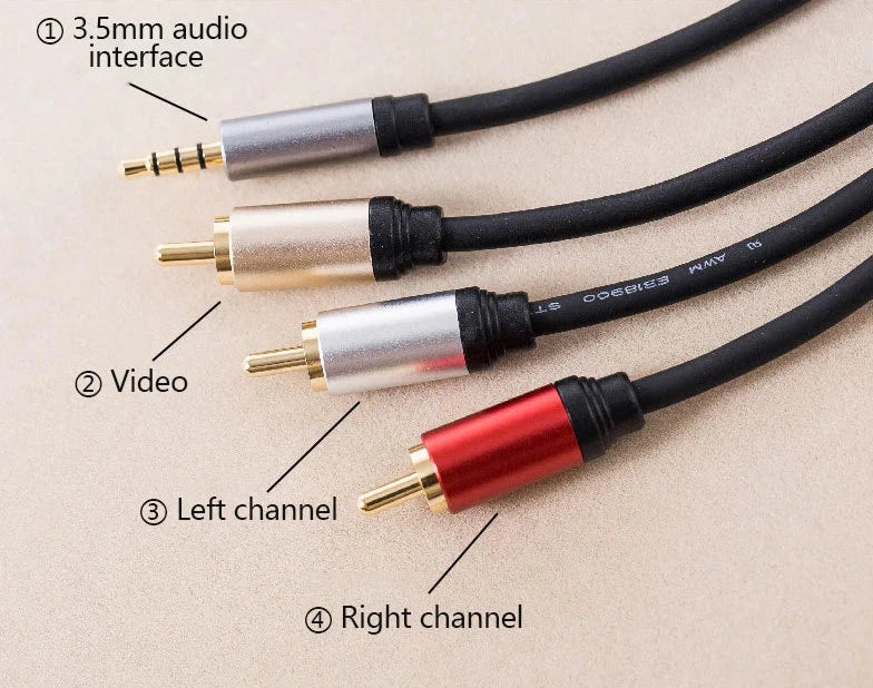 3.5mm to RCA composite AV lead for TV and media device