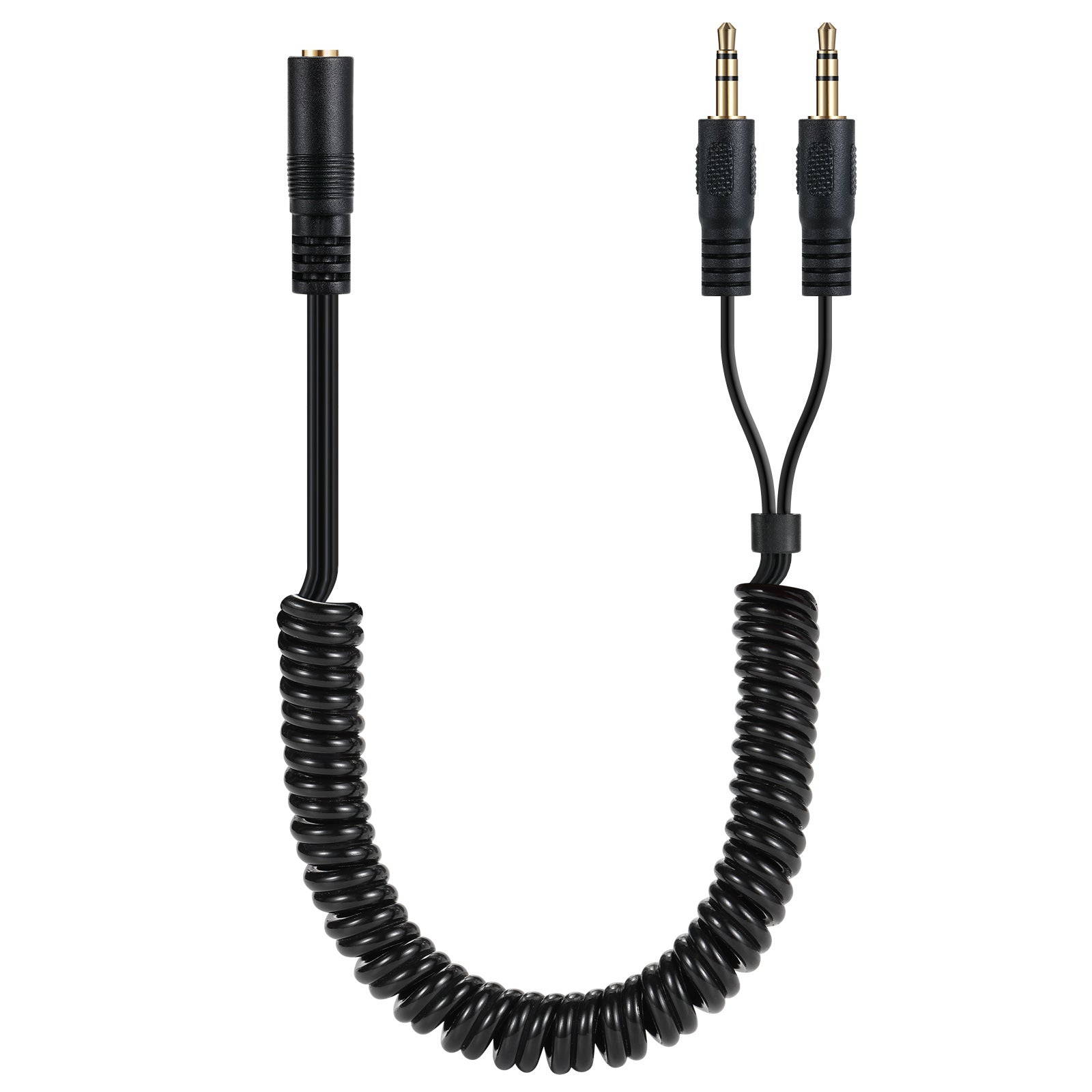 3.5mm Female to Dual 3.5mm 3 Pole Male Audio Stereo Headphone Y Coiled Cable