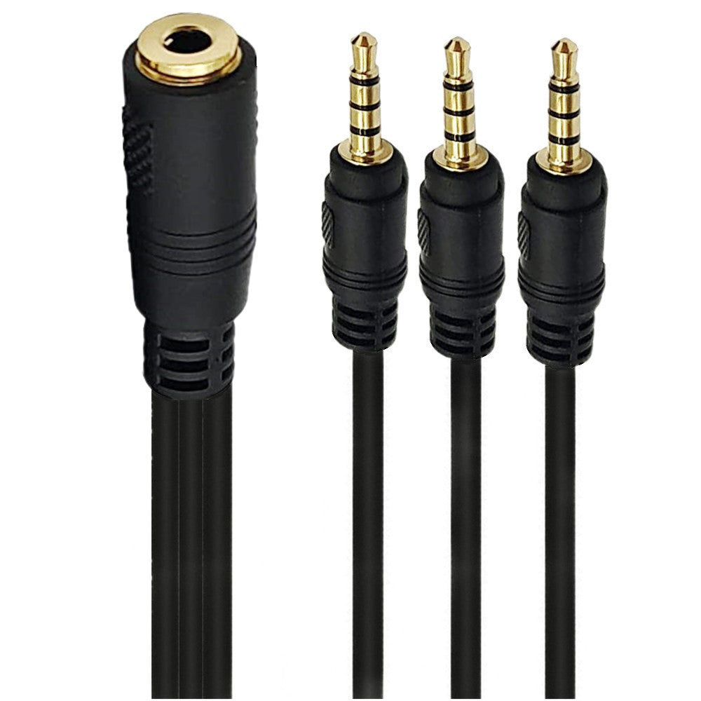 3.5mm (1/8") TRRS Female to 3 x 1/8" 3.5mm Male Stereo Audio Splitter Cable