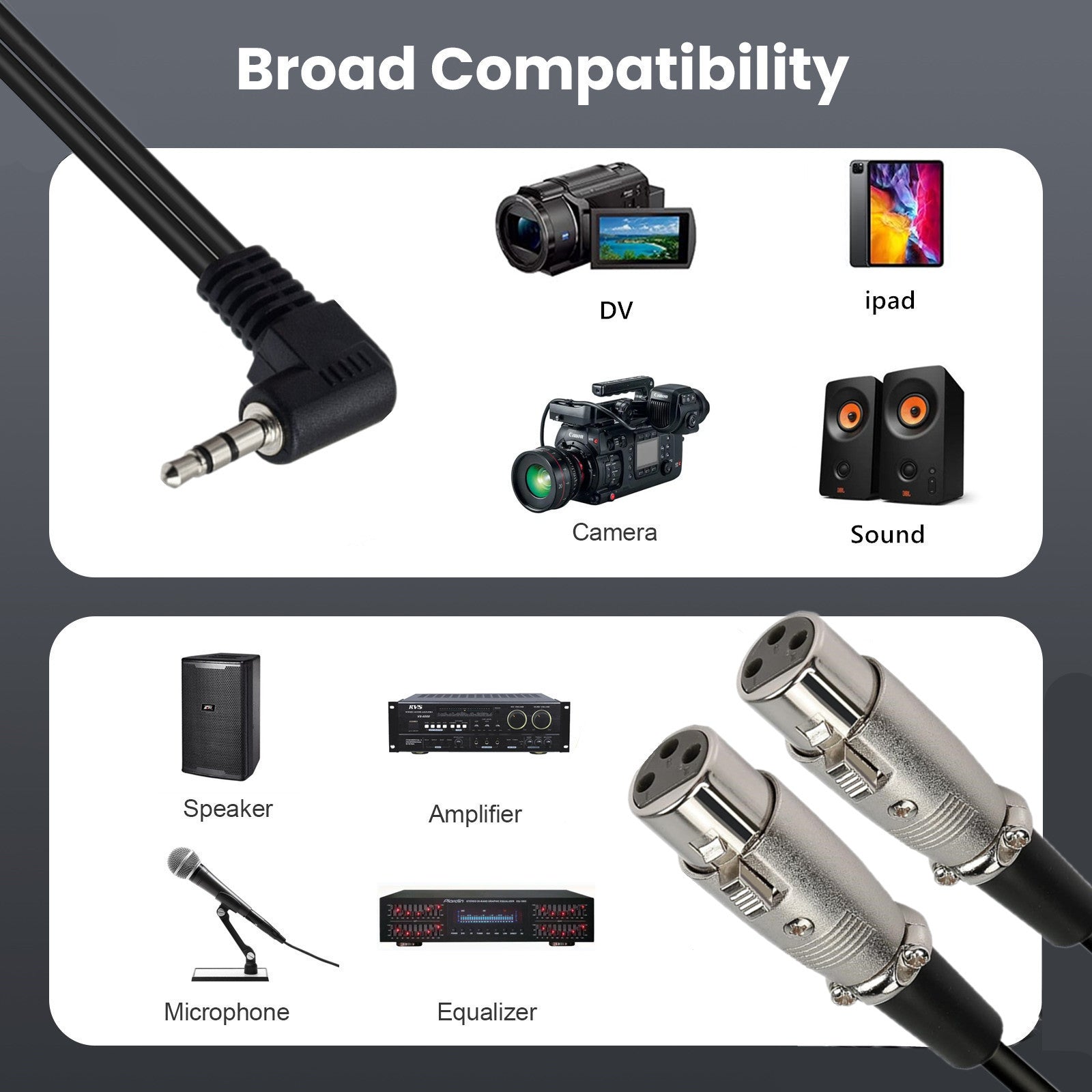 3.5mm TRS 1/8 Inch Male to 2 XLR Female Unbalanced Audio Cable Y Splitter