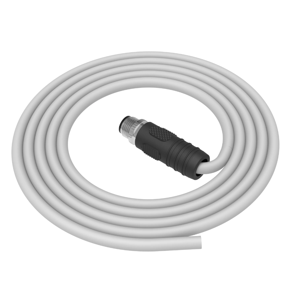 White cable with a black connector on a white background