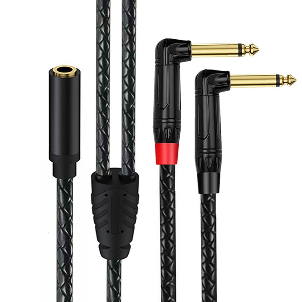 3.5mm female to dual 6.35mm mono right-angle audio Y cable