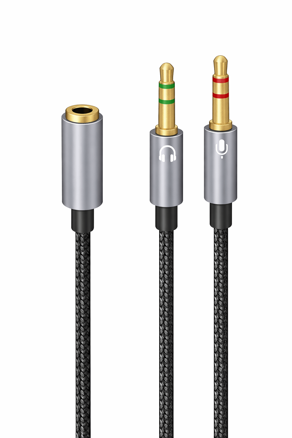 3.5mm Headphone & Microphone Splitter Cable – 1 Female to 2 Male Braided Adapter
