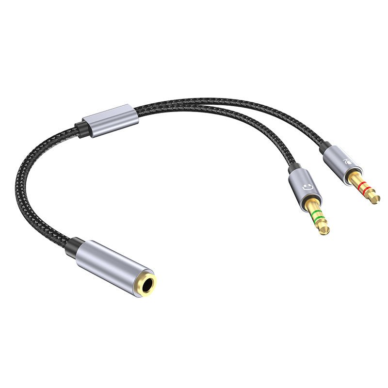 Audio cable with two connectors on a white background