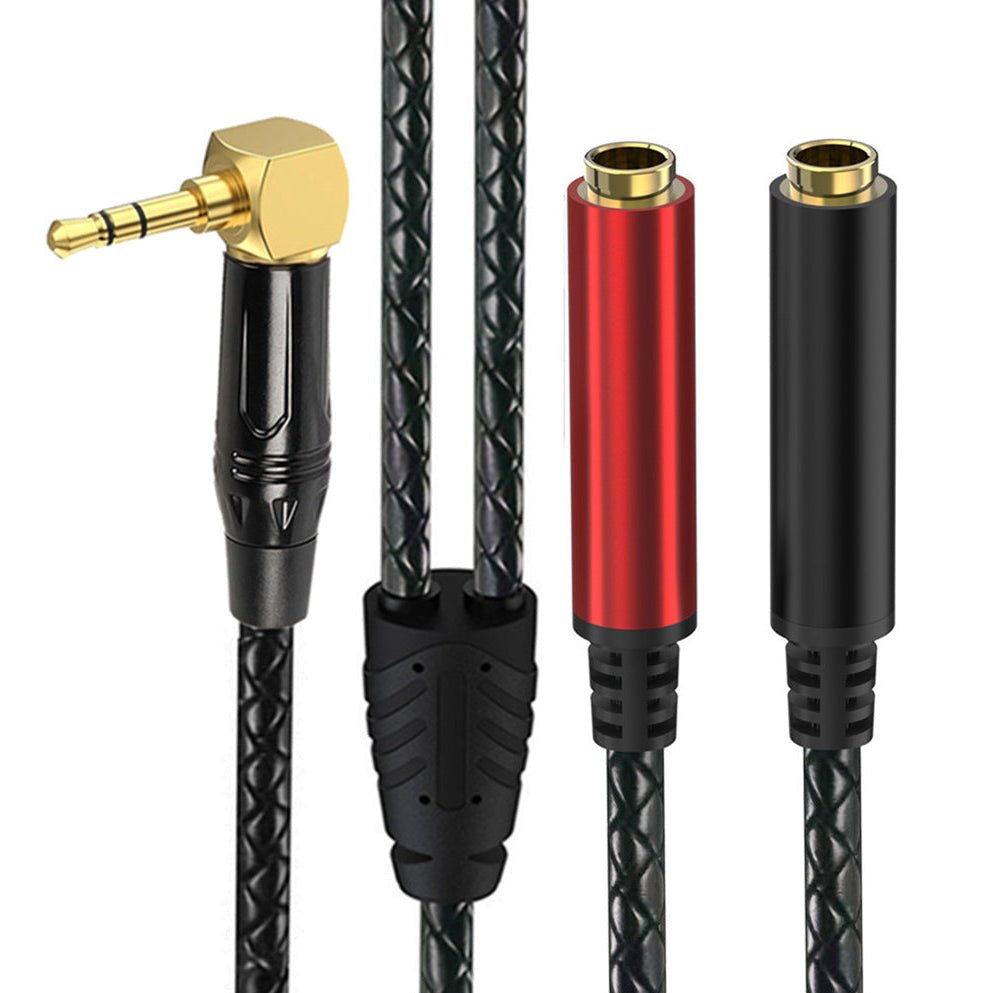 3.5mm to dual 6.35mm angled audio splitter cable