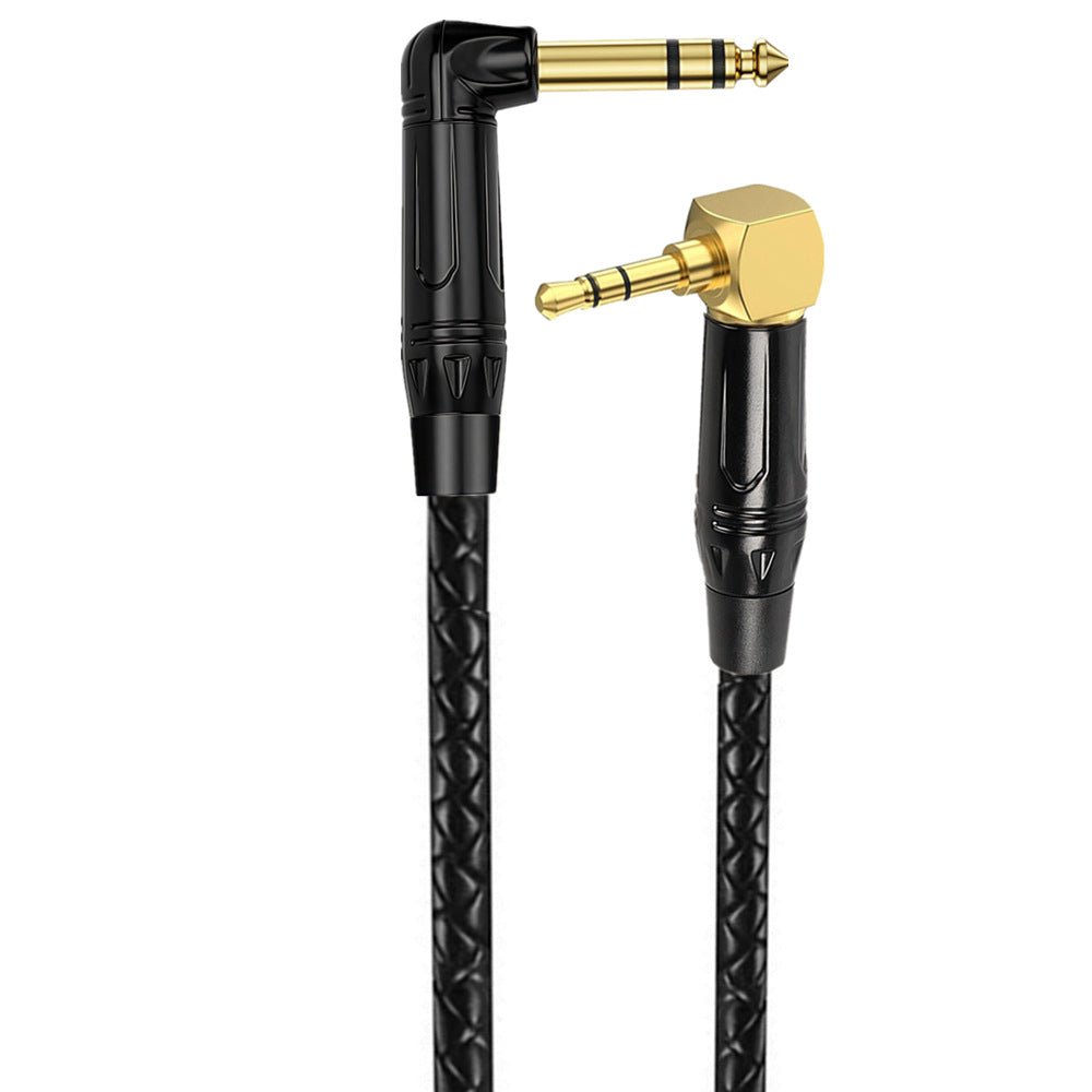 3.5mm to 6.35mm right angle TRS stereo audio cable braided
