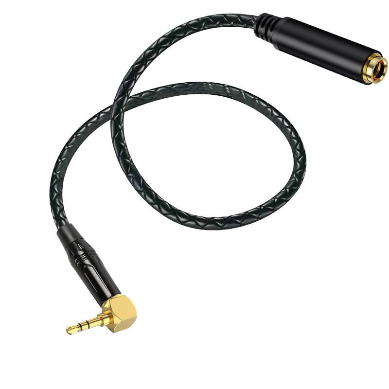 Black braided cable with gold connectors on a white background