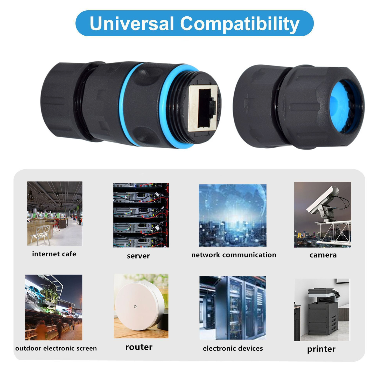 RJ45 Waterproof Coupler Connector, IP68 Shielded STP Cat5/5e/6 Ethernet LAN Cable Adapter (Outdoor Double-Head)