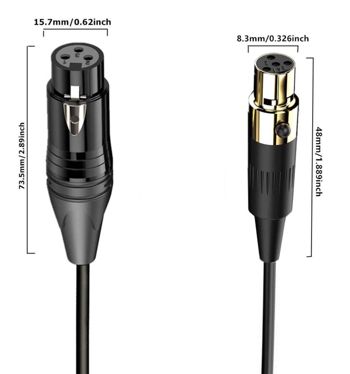 Coiled mini 4 pin XLR microphone adapter cable