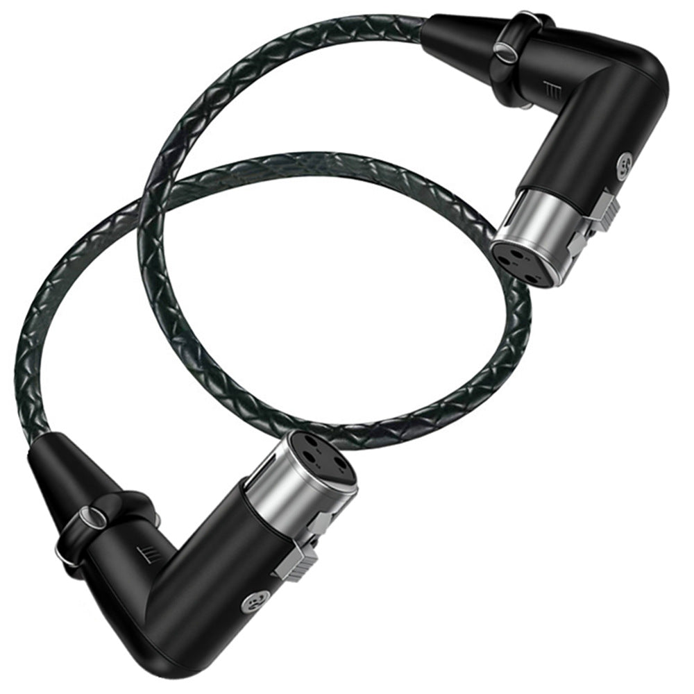 
3-pin XLR female to female angled microphone cable with braided jacket and locking connectors
