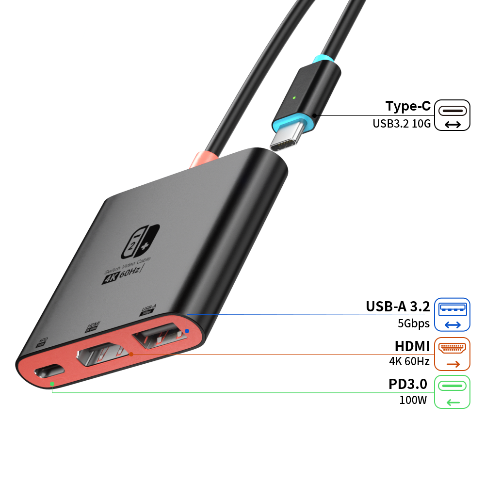 3-in-1 Switch Docking Station – 4K 60Hz UHD Screen Mirroring & Multi-Function Charging Adapter for Nintendo Switch 2 / TV