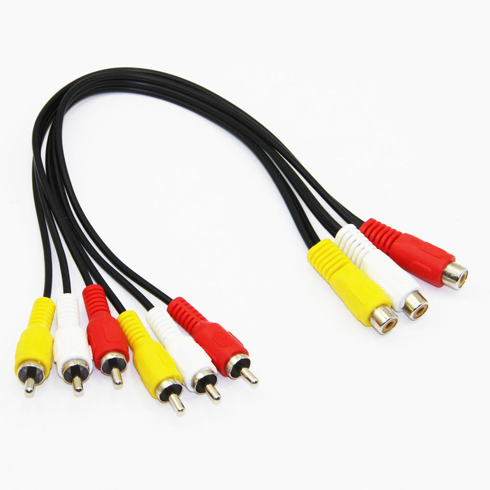 3 RCA Female to 6 x RCA Male Audio Video AV Splitter Cable