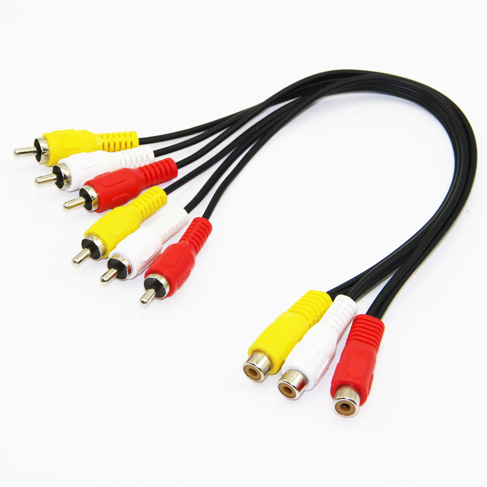 3 RCA Female to 6 x RCA Male Audio Video AV Splitter Cable