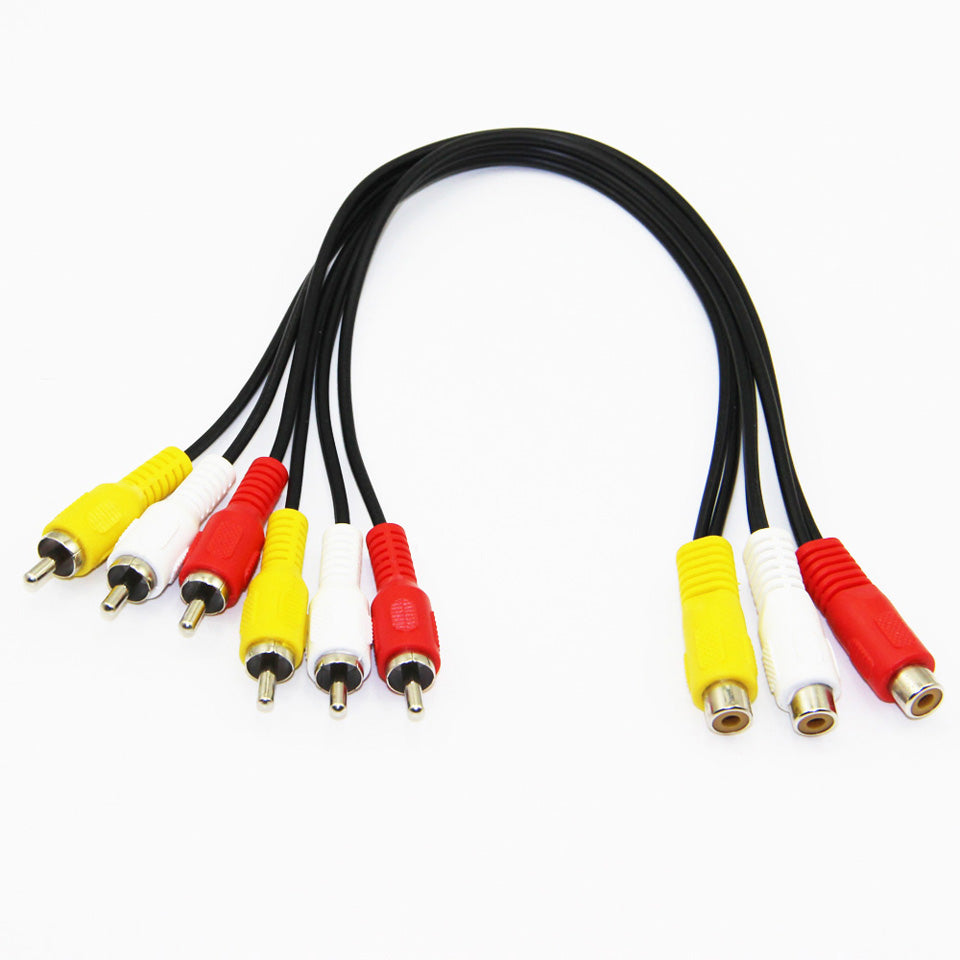 3 RCA Female to 6 x RCA Male Audio Video AV Splitter Cable