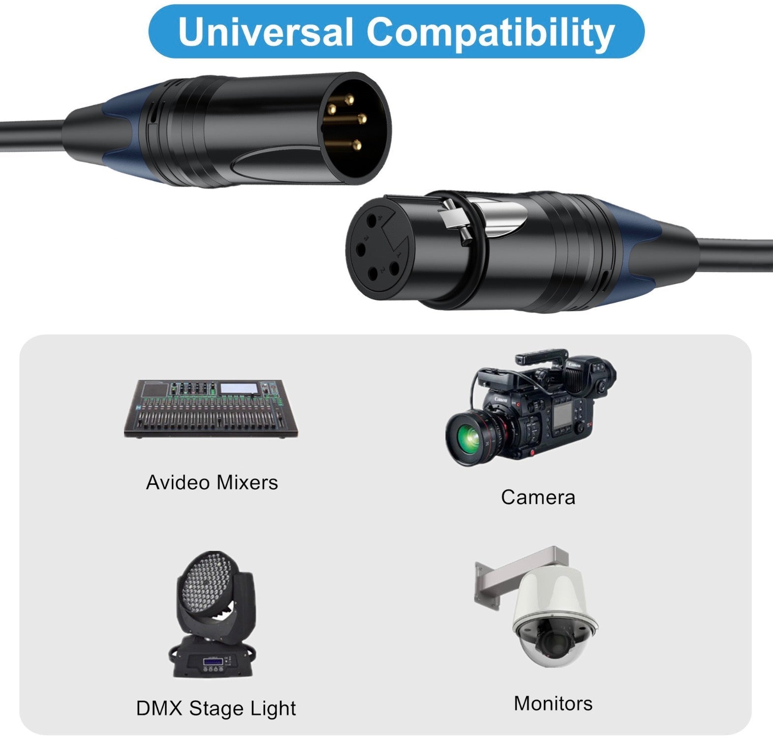 4 pin XLR power cable for broadcast cameras field monitors recorders and production equipment