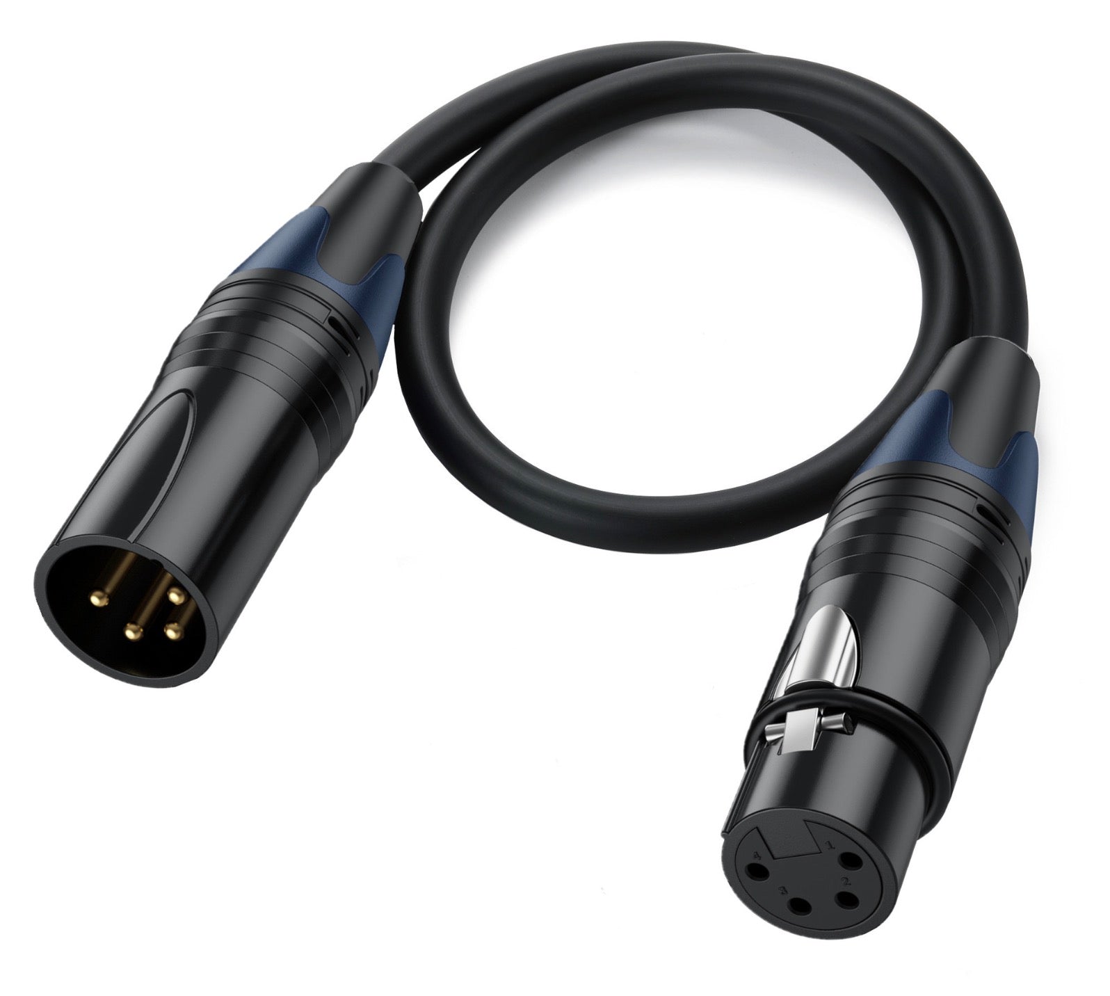 4 pin XLR power extension cable showing flexible cable construction