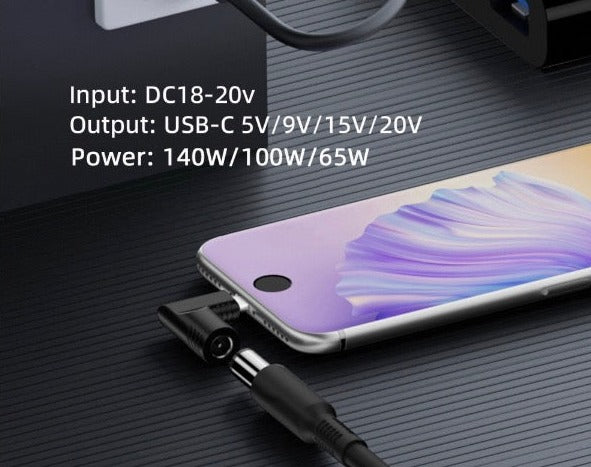 Black 4.5 x 0.6mm DC to USB C charging adapter