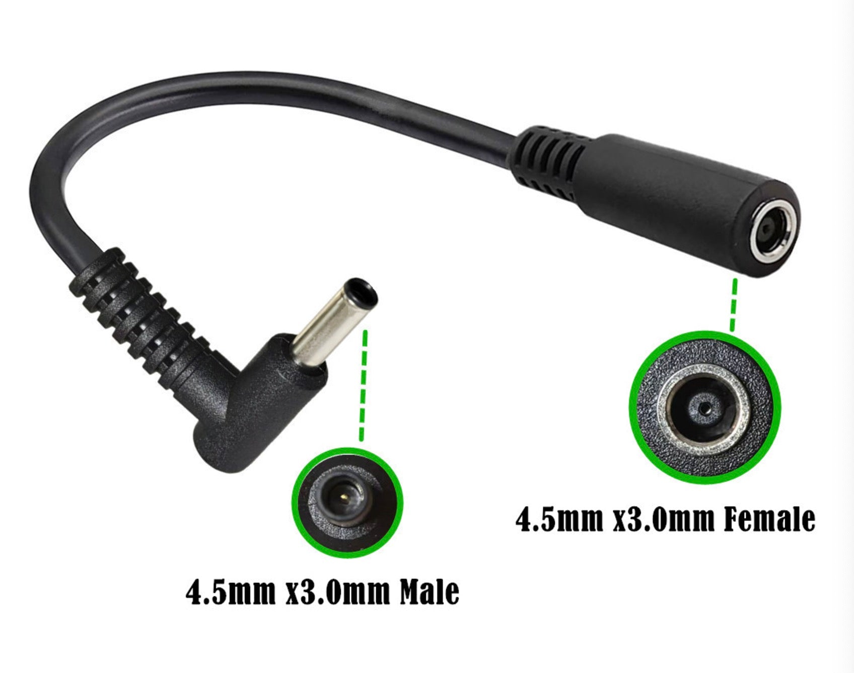 4.5mm x 3.0mm elbow male to female DC power extension cable for HP laptop