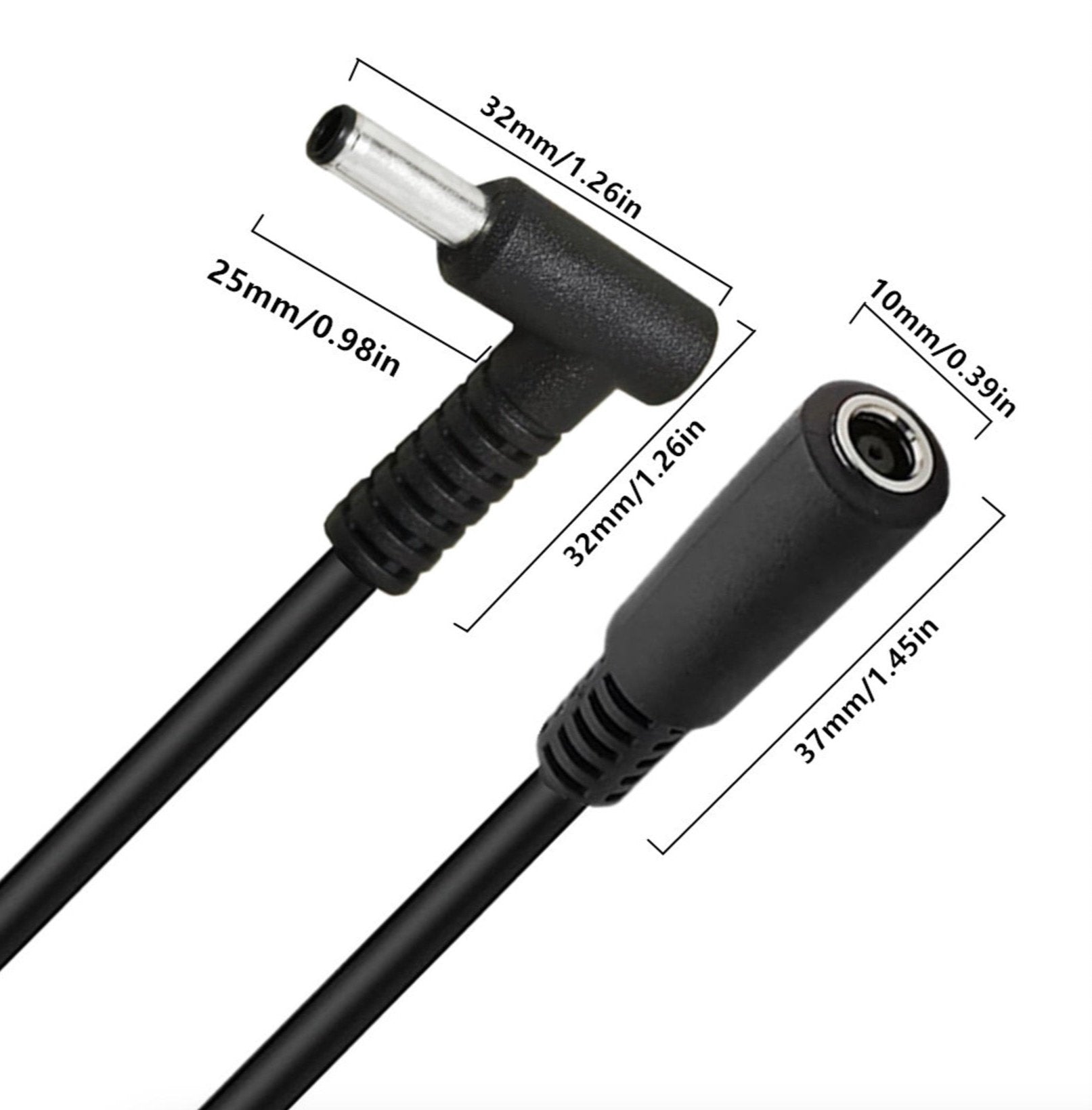Right angle 4.5mm x 3.0mm DC adapter extension lead