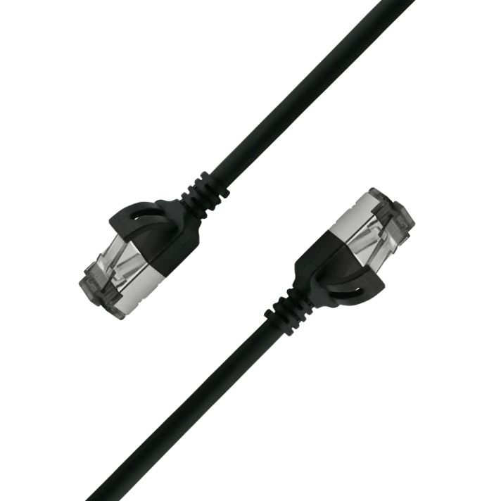 40G Cat8 U/FTP 30AWG slim RJ45 patch cable coiled black lead