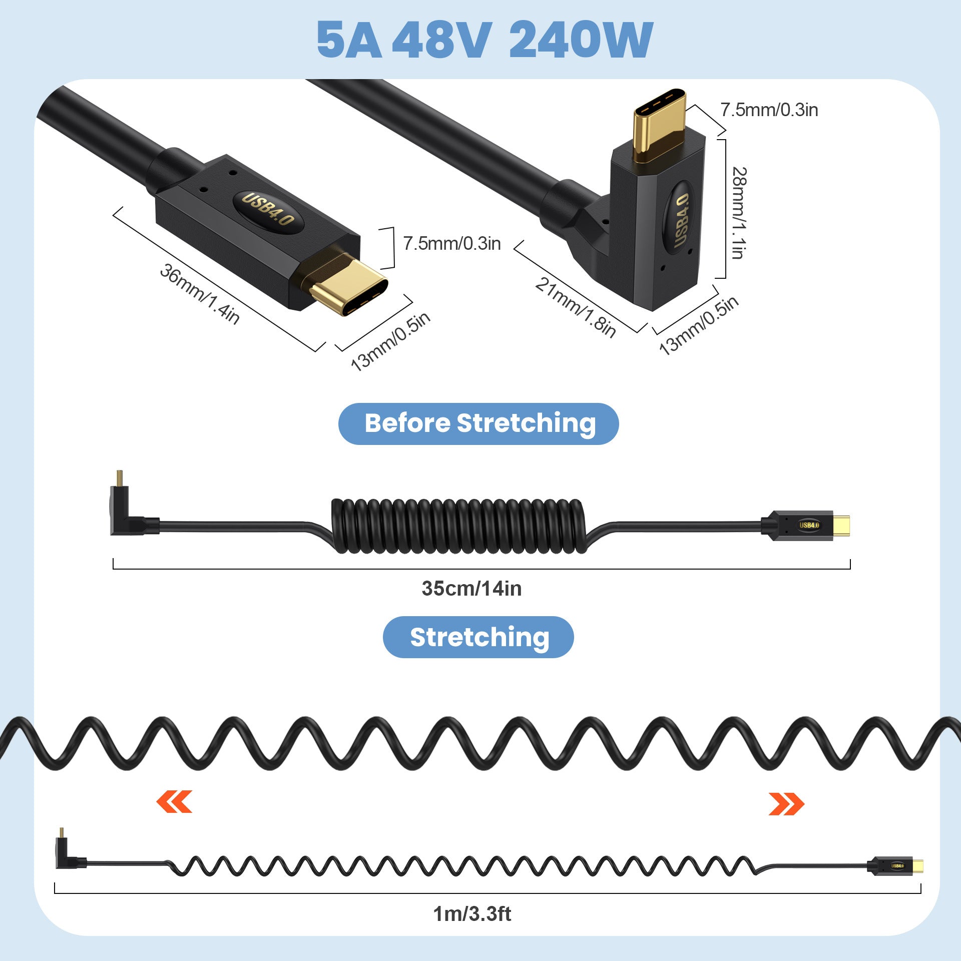 USB4 coiled cable supporting 40Gbps data transfer and 8K video