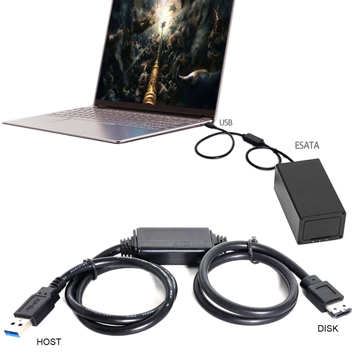USB 3.0 A to Power Over eSATA DC5V Cable USB2.0 to HDD/SSD/ODD eSATAp Converter 1m