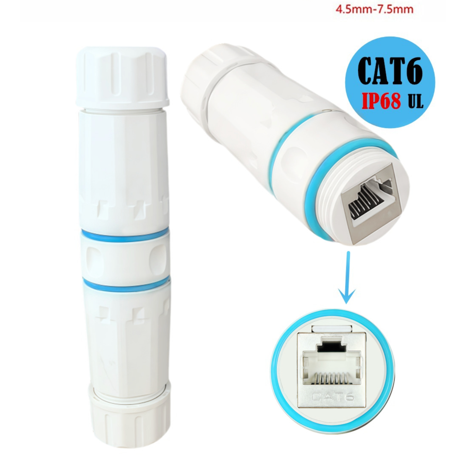 RJ45 Waterproof Coupler, IP68 Shielded STP Ethernet Connector | Cat5/5e/6 Outdoor LAN Double-Head Adapter