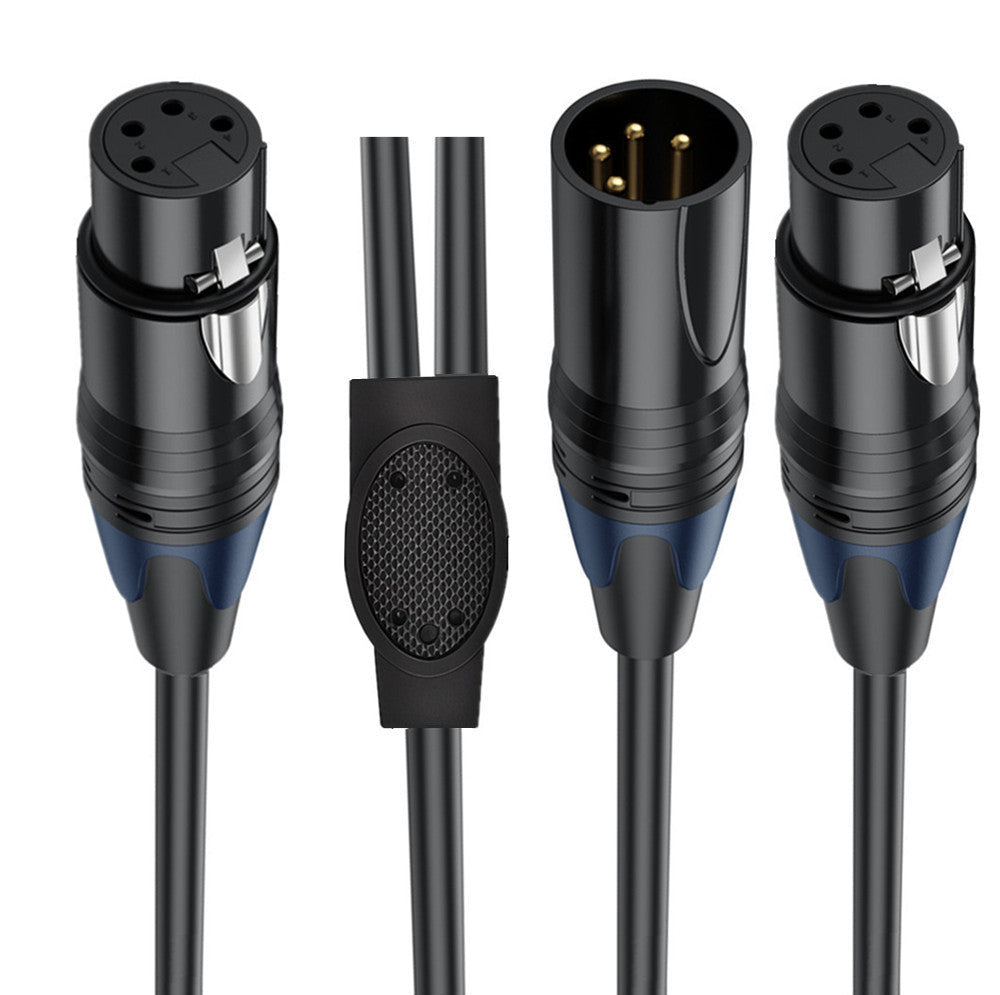 Close-up of 4 pin XLR male and female connectors with locking mechanism