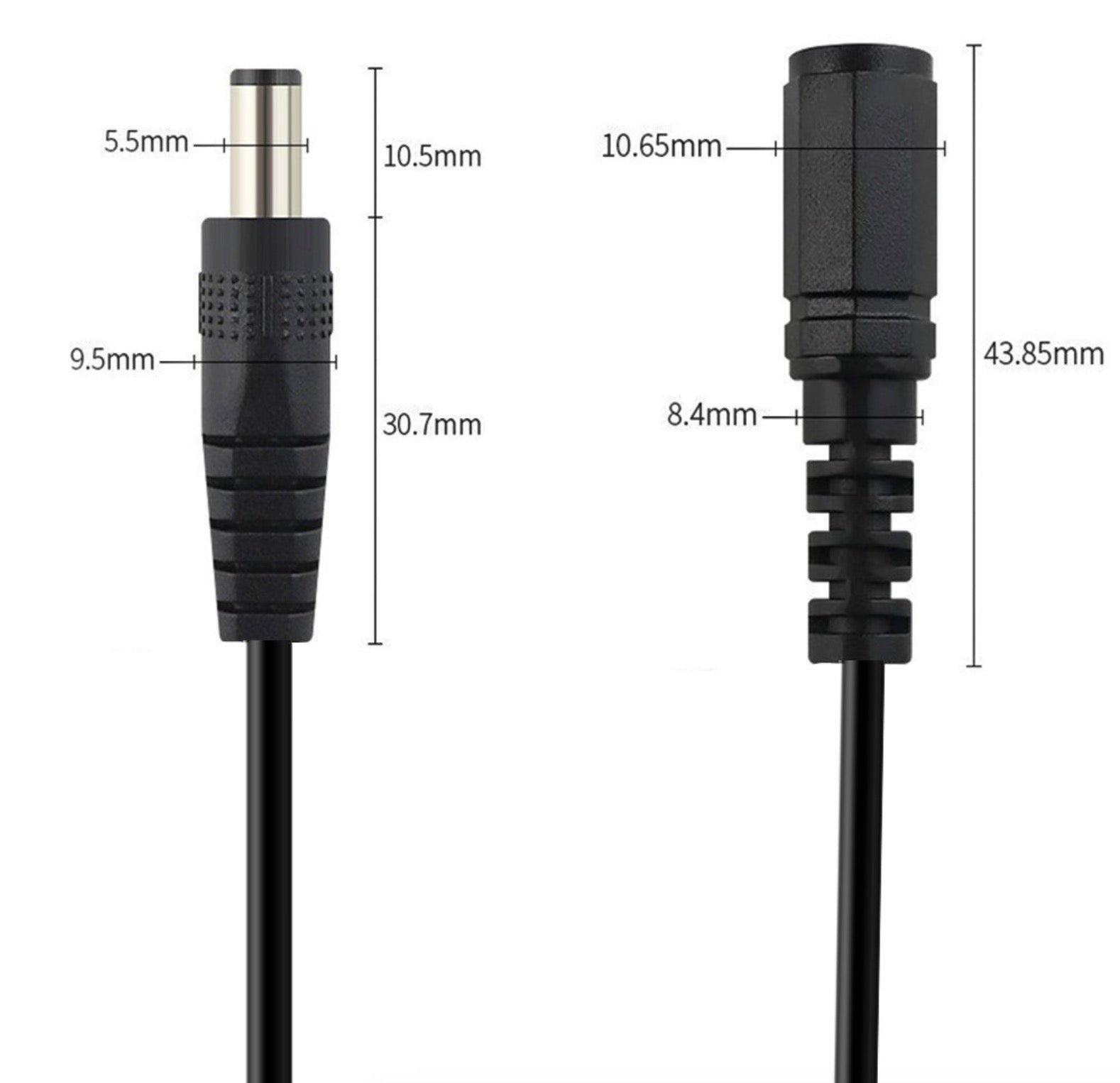 5.5mm x 2.1mm female DC power connector cable showing terminal block wiring adapter and connector detail