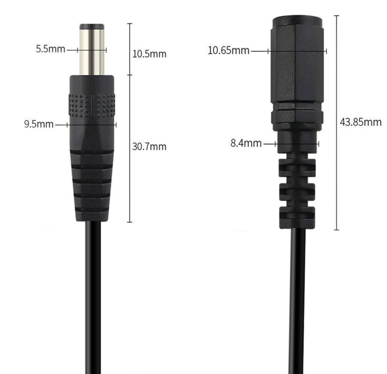 5.5mm x 2.1mm male DC power connector dimensions and technical specification reference