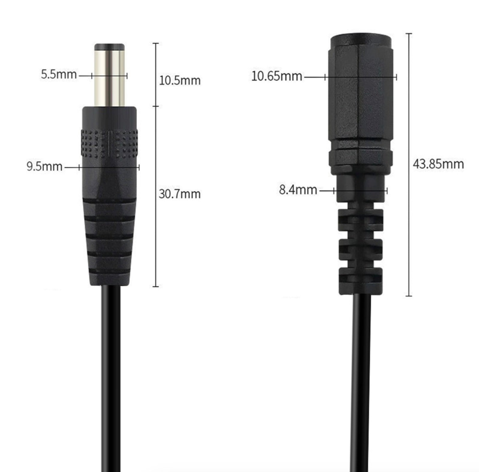 5.5mm x 2.5mm female DC power connector dimensions and technical specification reference