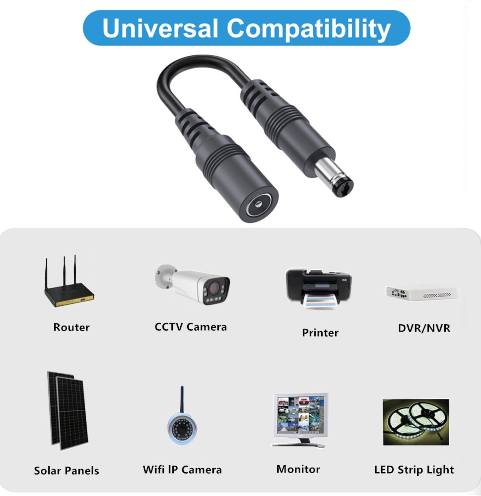 5.5mm x 2.1mm DC Male to Female Power Extension Cable 10cm