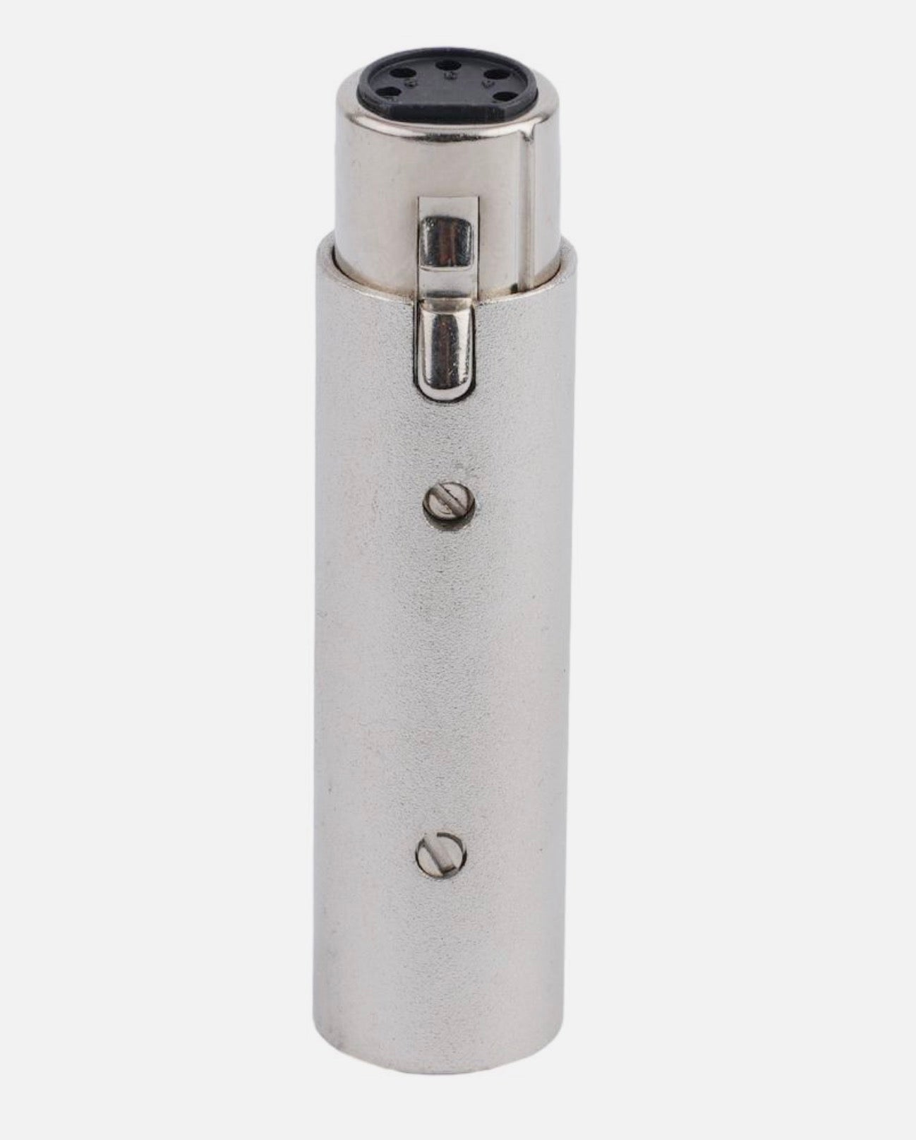 Metallic cylindrical electronic component on a white background