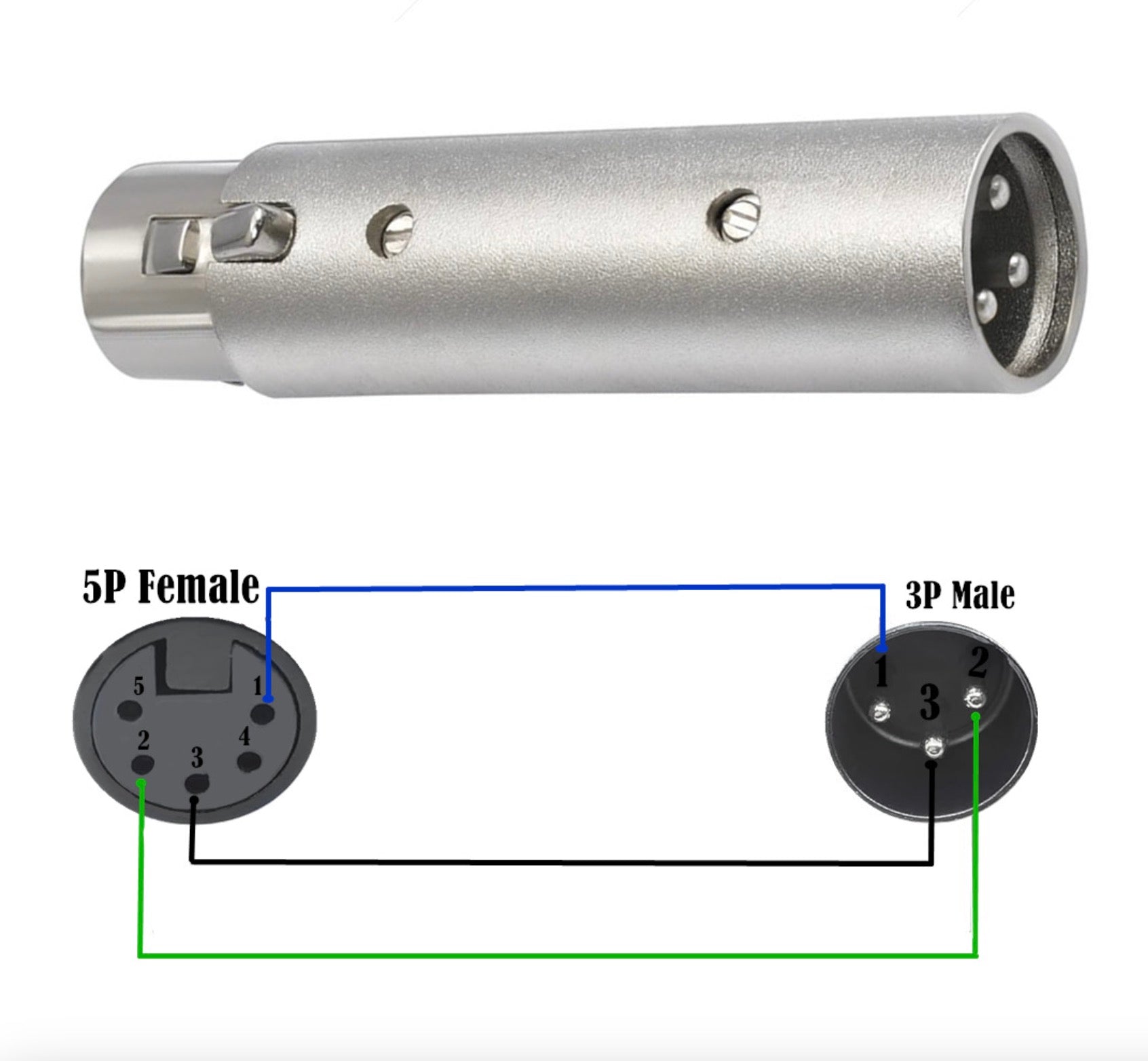 5 pin to 3 pin XLR female to male converter plug metal adapter for DMX and microphone systems