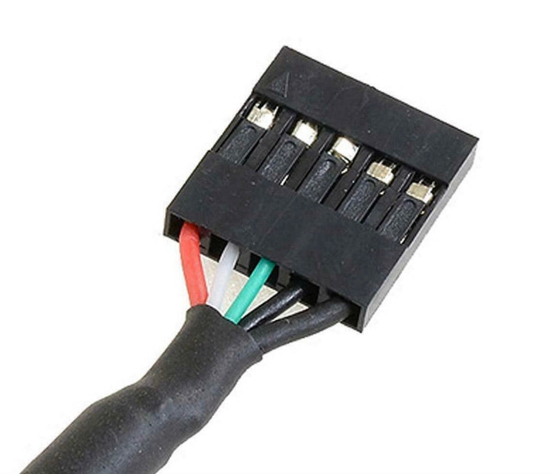 Close-up of 5 pin female USB header connector with standard 2.54mm pitch wiring