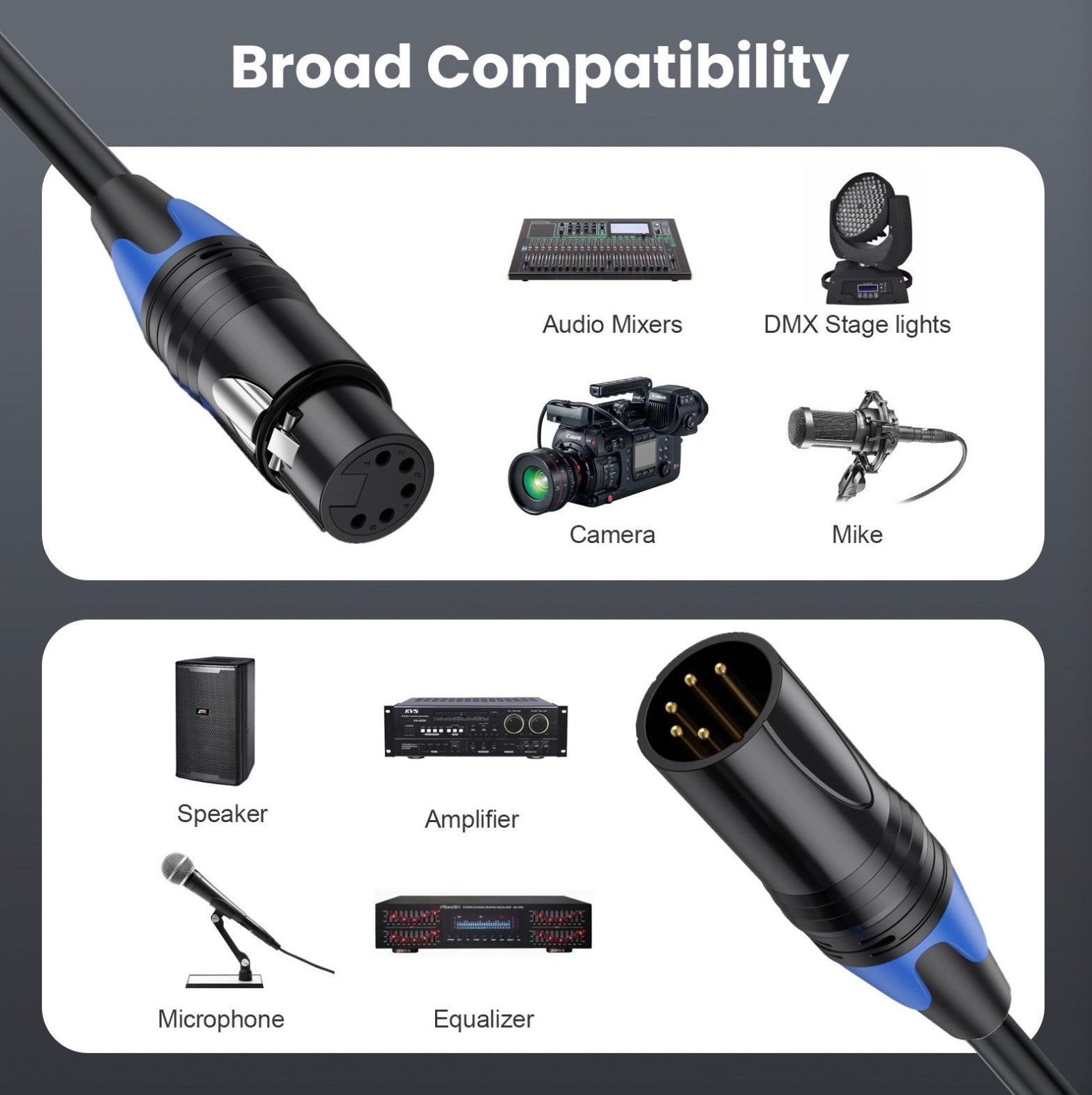 5 pin XLR DMX512 cable compatible with lighting controllers moving heads PAR lights and stage equipment